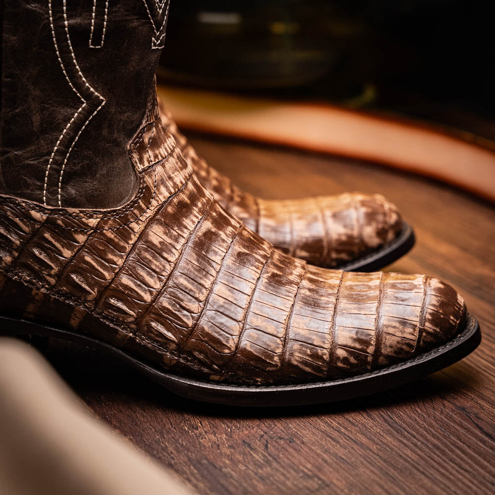 Phoenix Stone Brown Genuine Caiman Skin Cowboy western boots