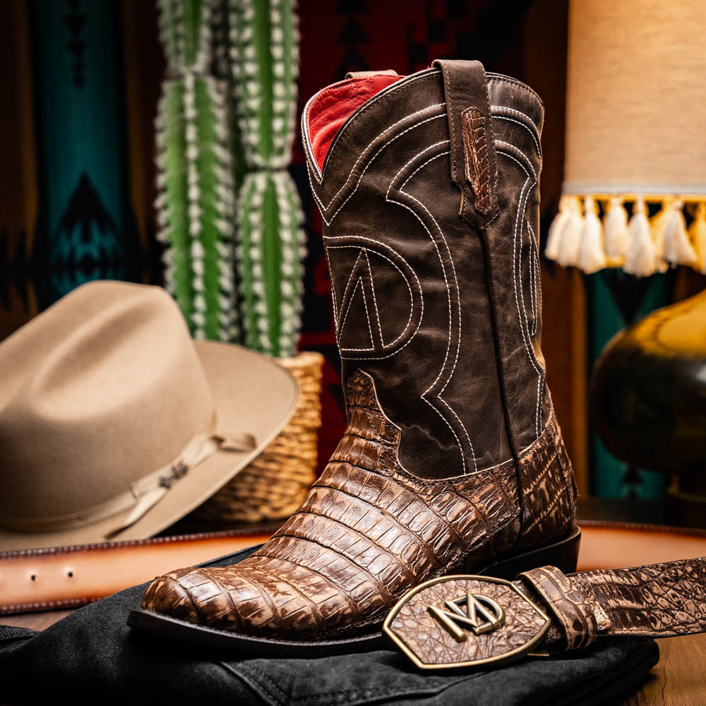Phoenix Stone Brown Genuine Caiman Skin Cowboy western boots