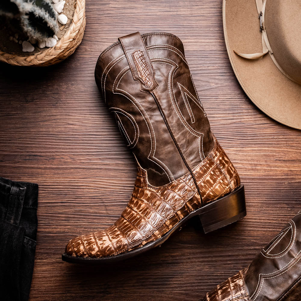 Phoenix Stone Brown Genuine Caiman Skin Cowboy western boots