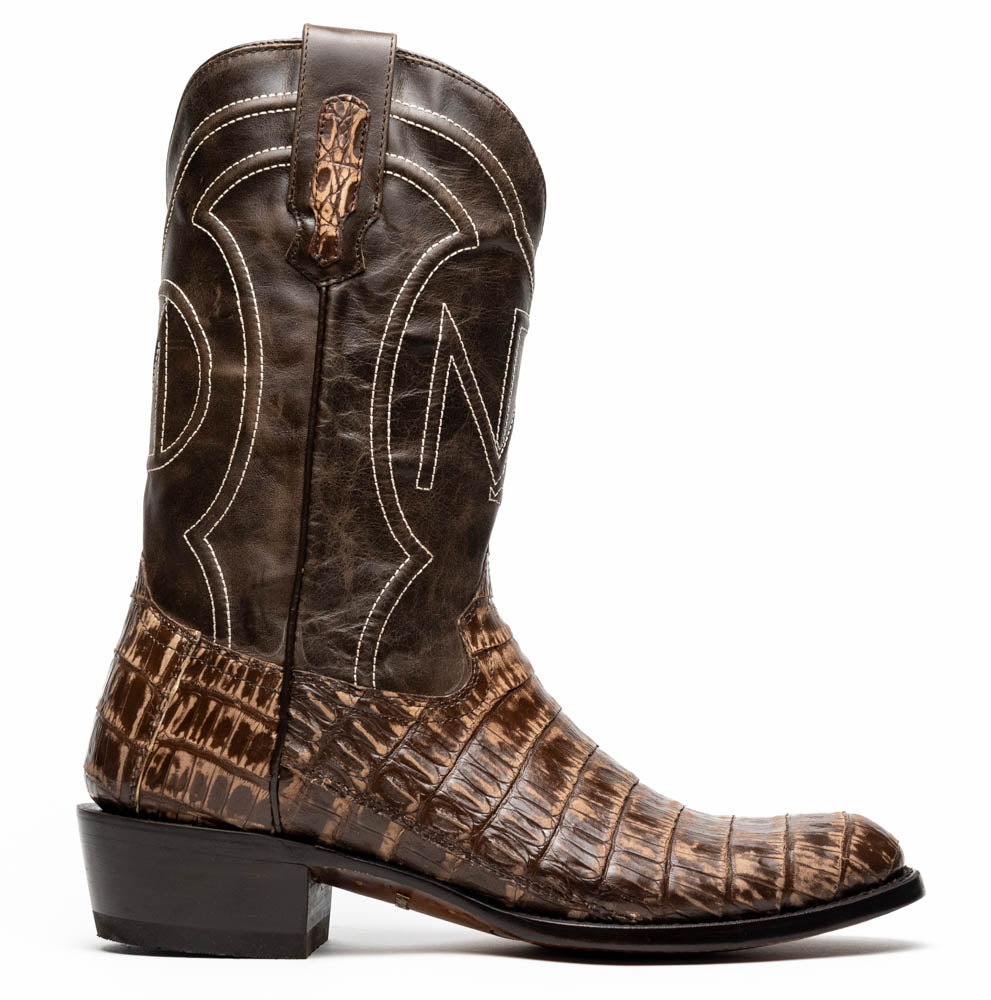 Phoenix Stone Brown Genuine Caiman Skin Cowboy western boots