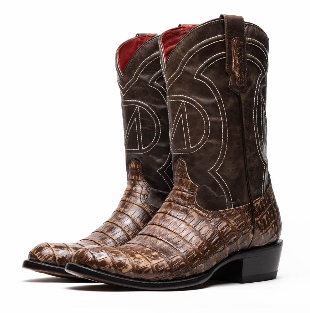 Phoenix Stone Brown Genuine Caiman Skin Cowboy western boots
