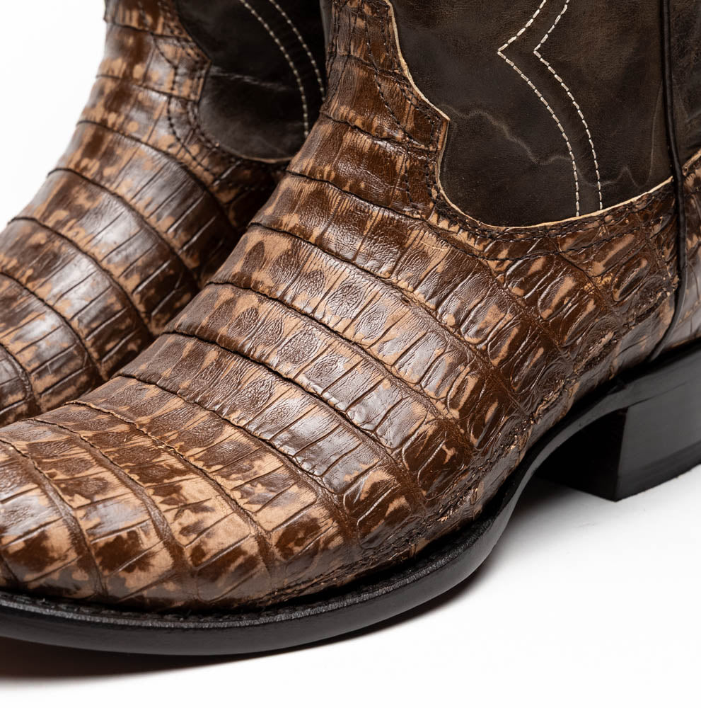 Phoenix Stone Brown Genuine Caiman Skin Cowboy western boots