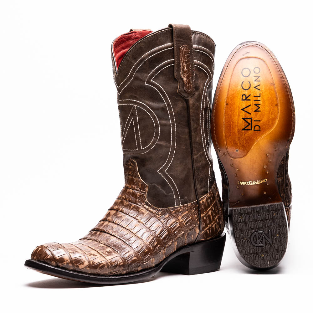 Phoenix Stone Brown Genuine Caiman Skin Cowboy western boots