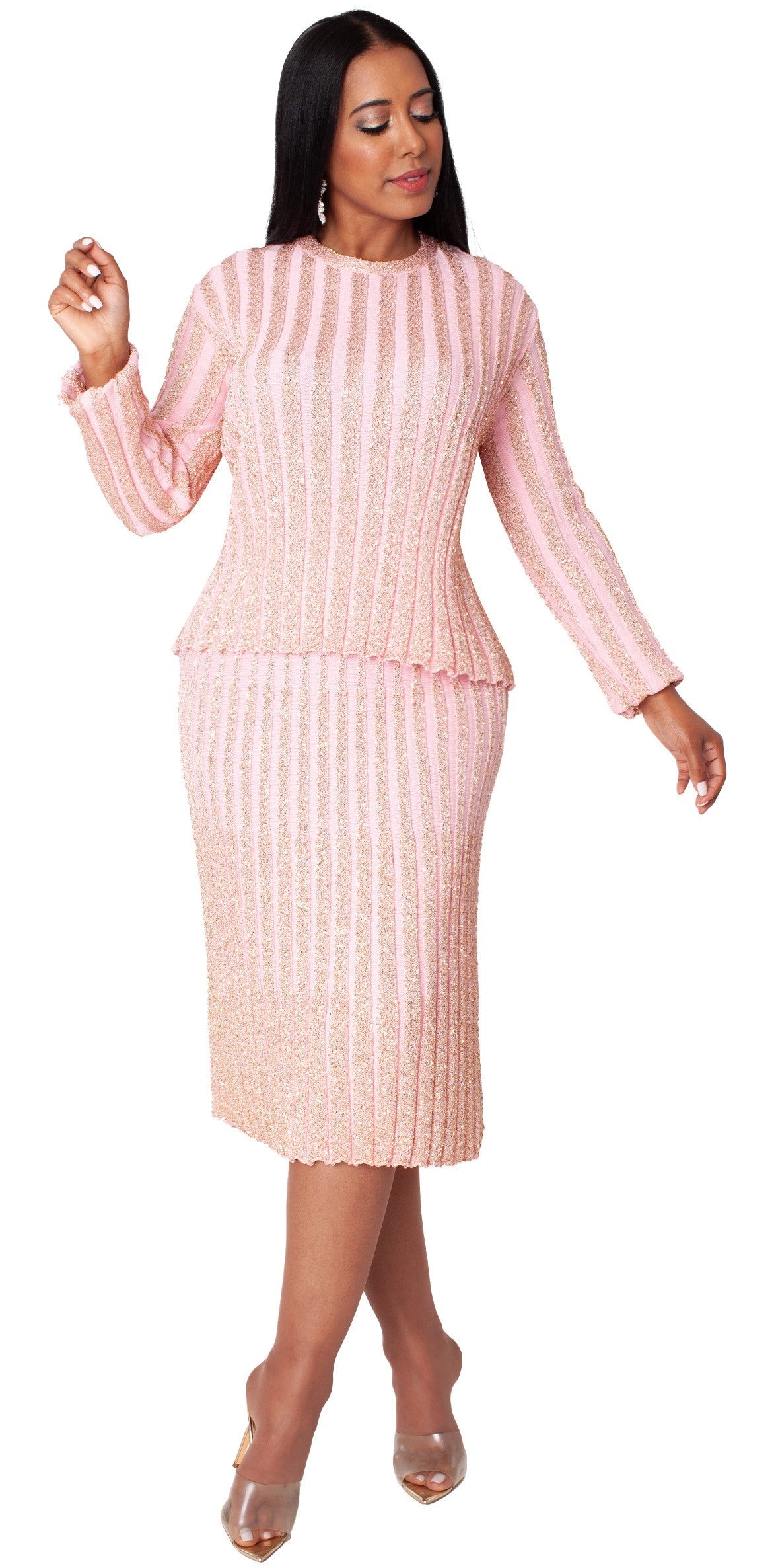 Pink & Gold Shimmer Knit skirt Suit