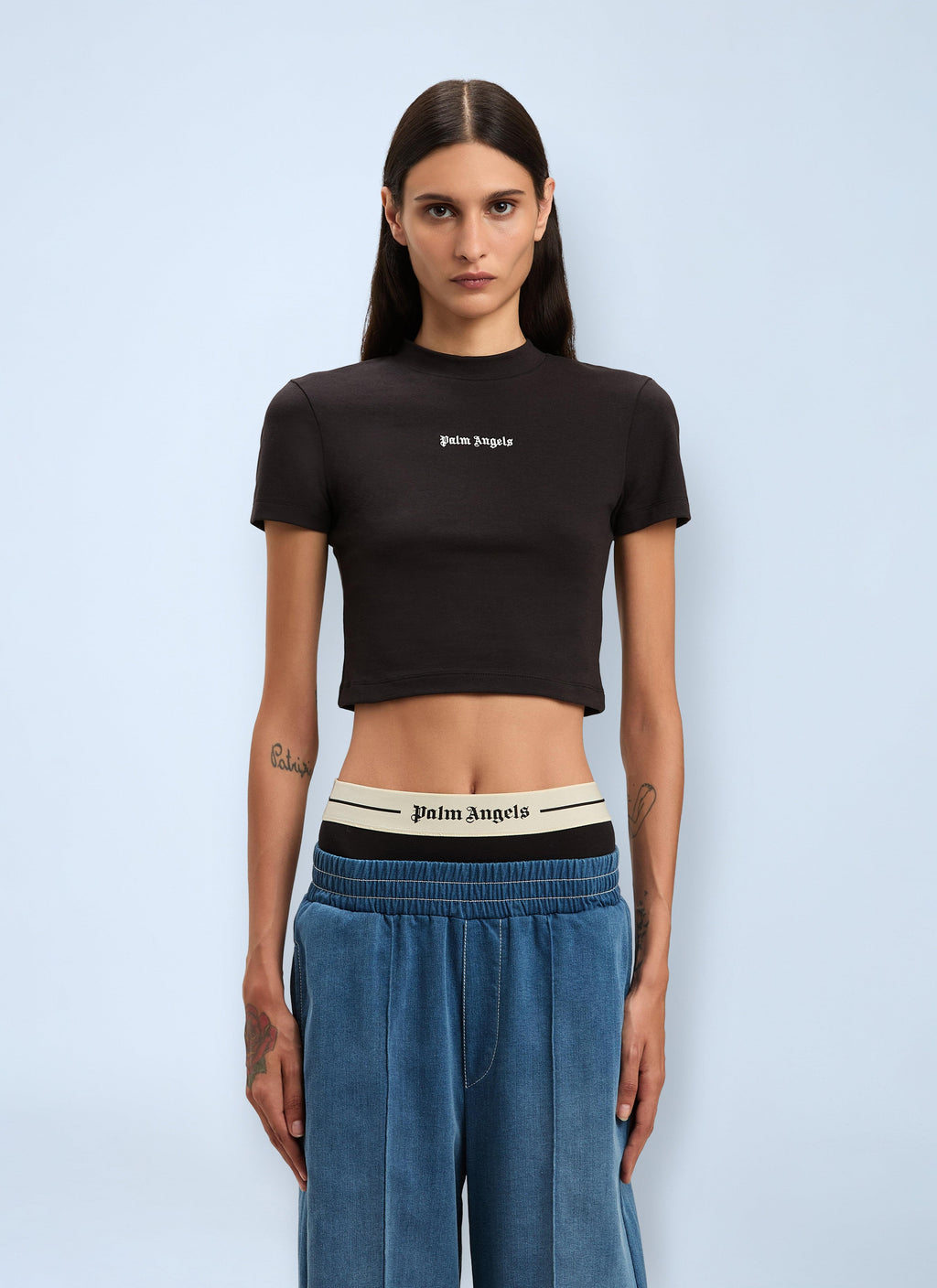 Palm Angels Ladies Logo Motif T-Shirt cropped tee top cotton