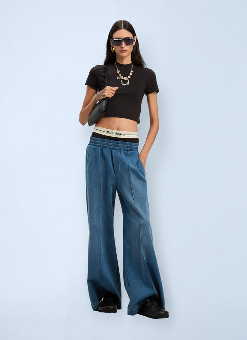 Palm Angels Ladies Logo Motif T-Shirt cropped tee top cotton