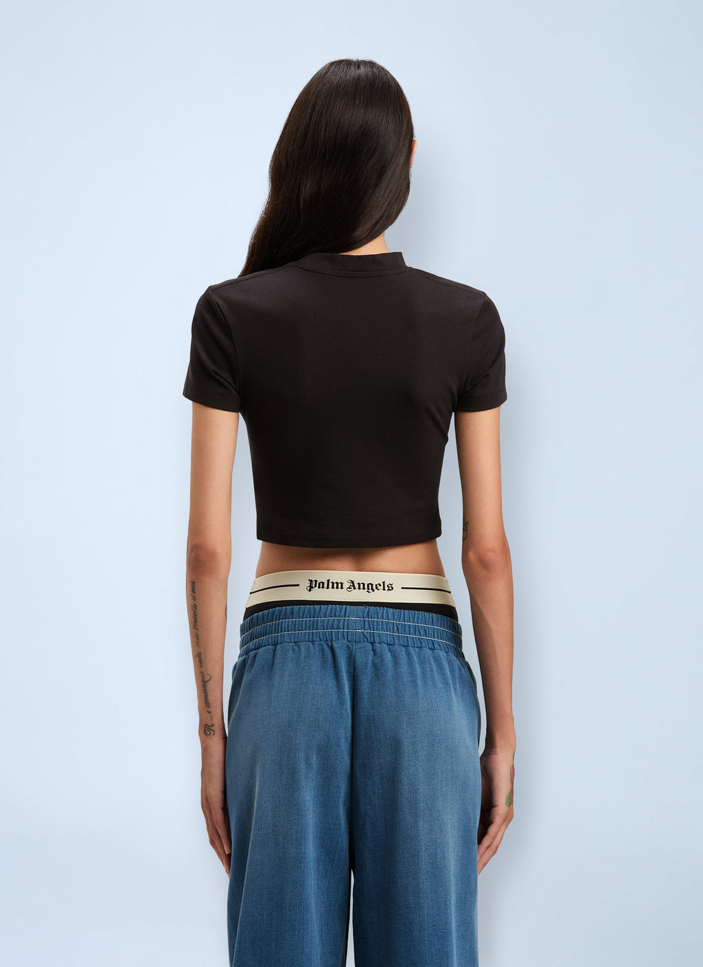 Palm Angels Ladies Logo Motif T-Shirt cropped tee top cotton