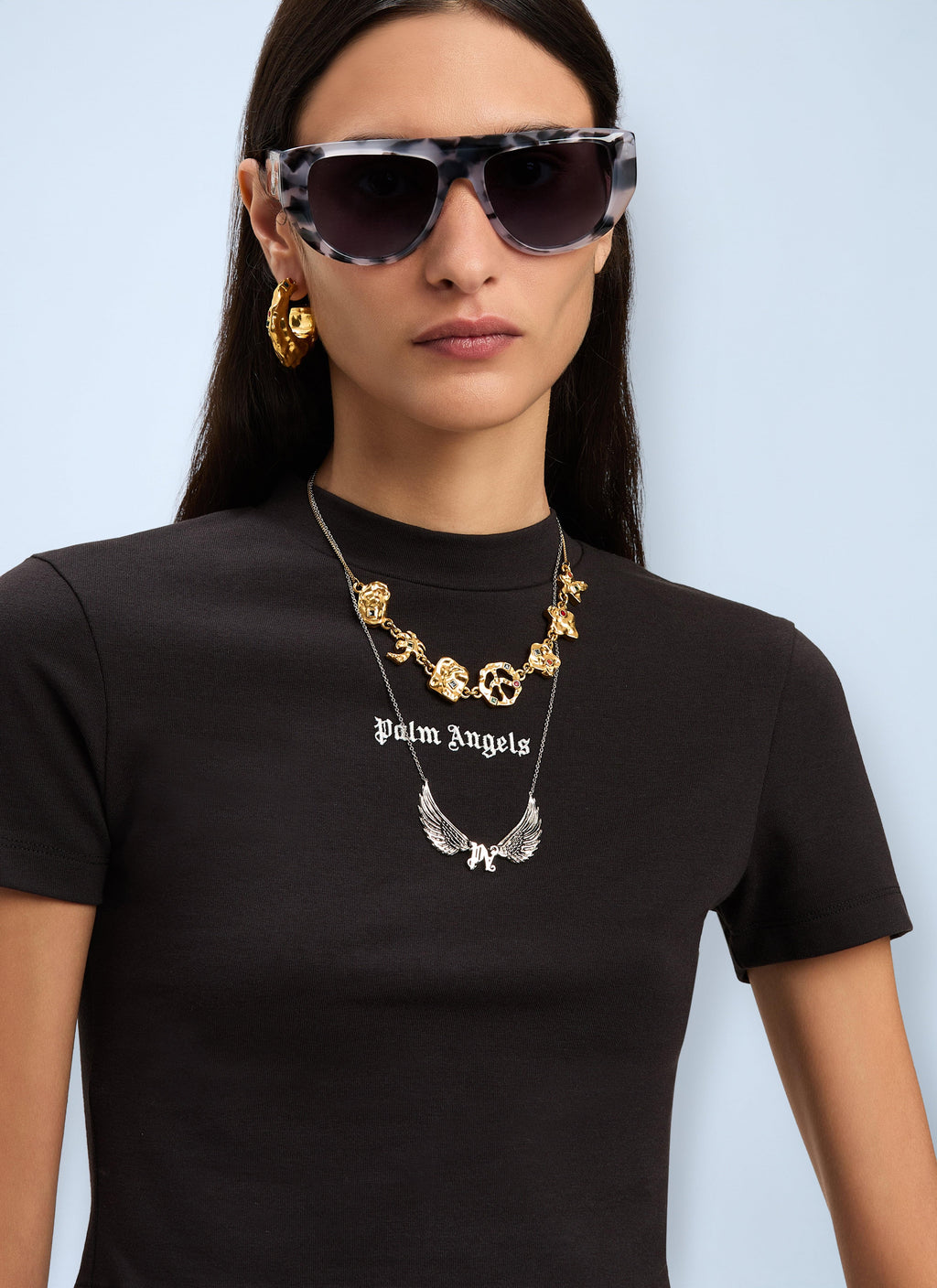 Palm Angels Ladies Logo Motif T-Shirt cropped tee top cotton