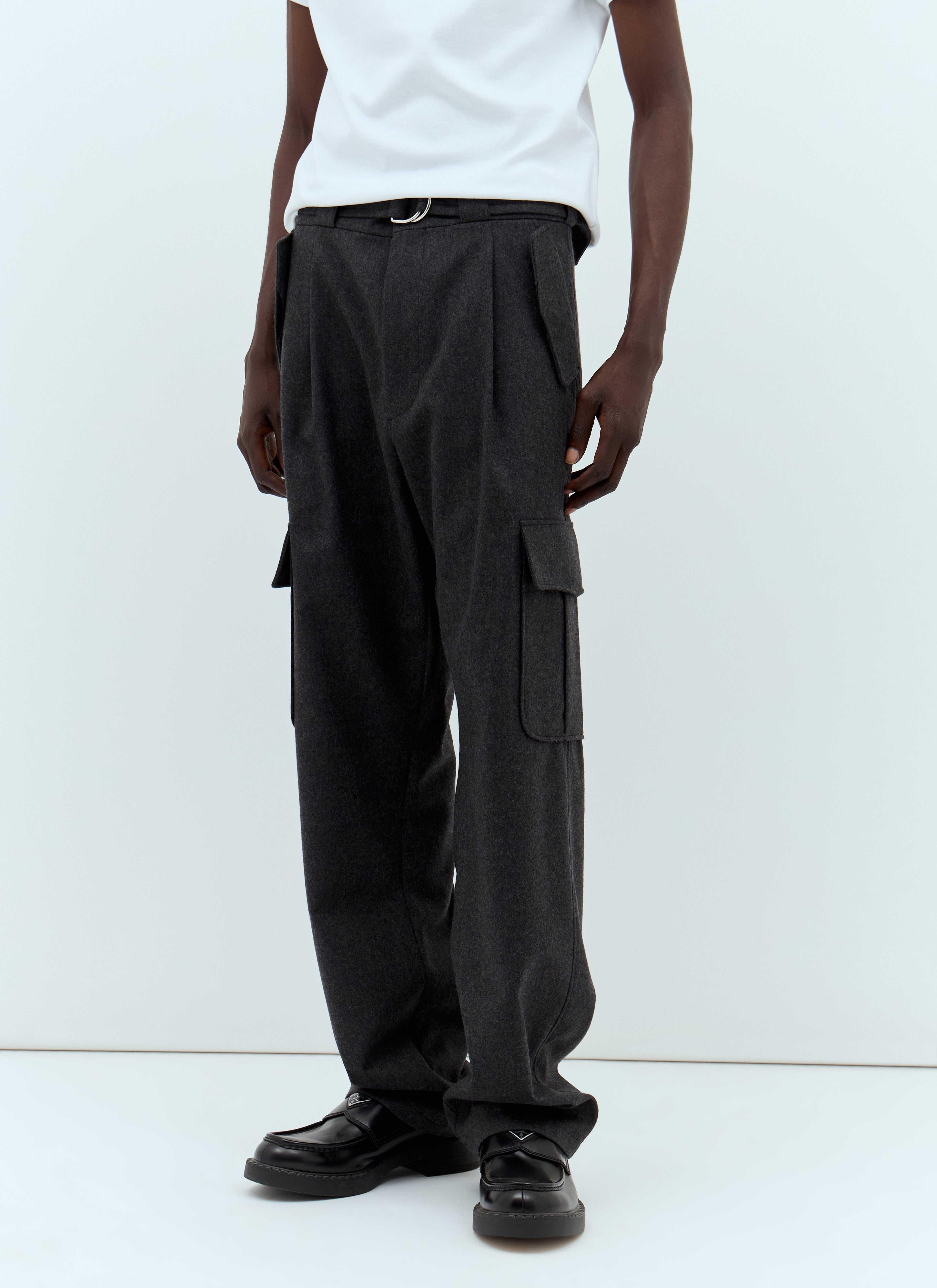 Prada Men's wool Flannel Cargo Pants slacks grey casual trousers