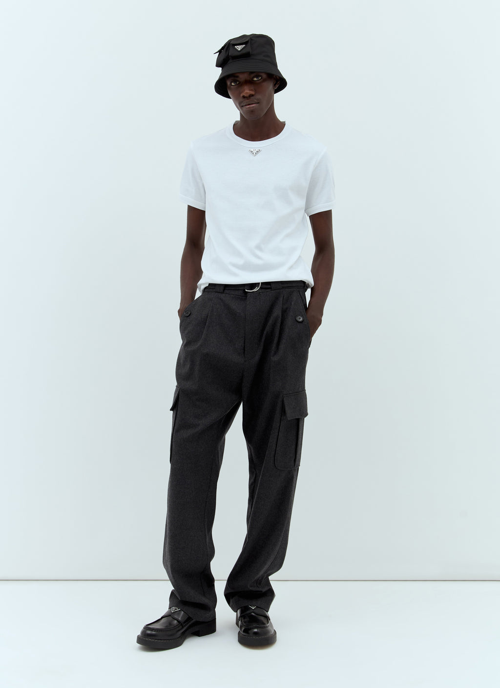 Prada Men's wool Flannel Cargo Pants slacks grey casual trousers