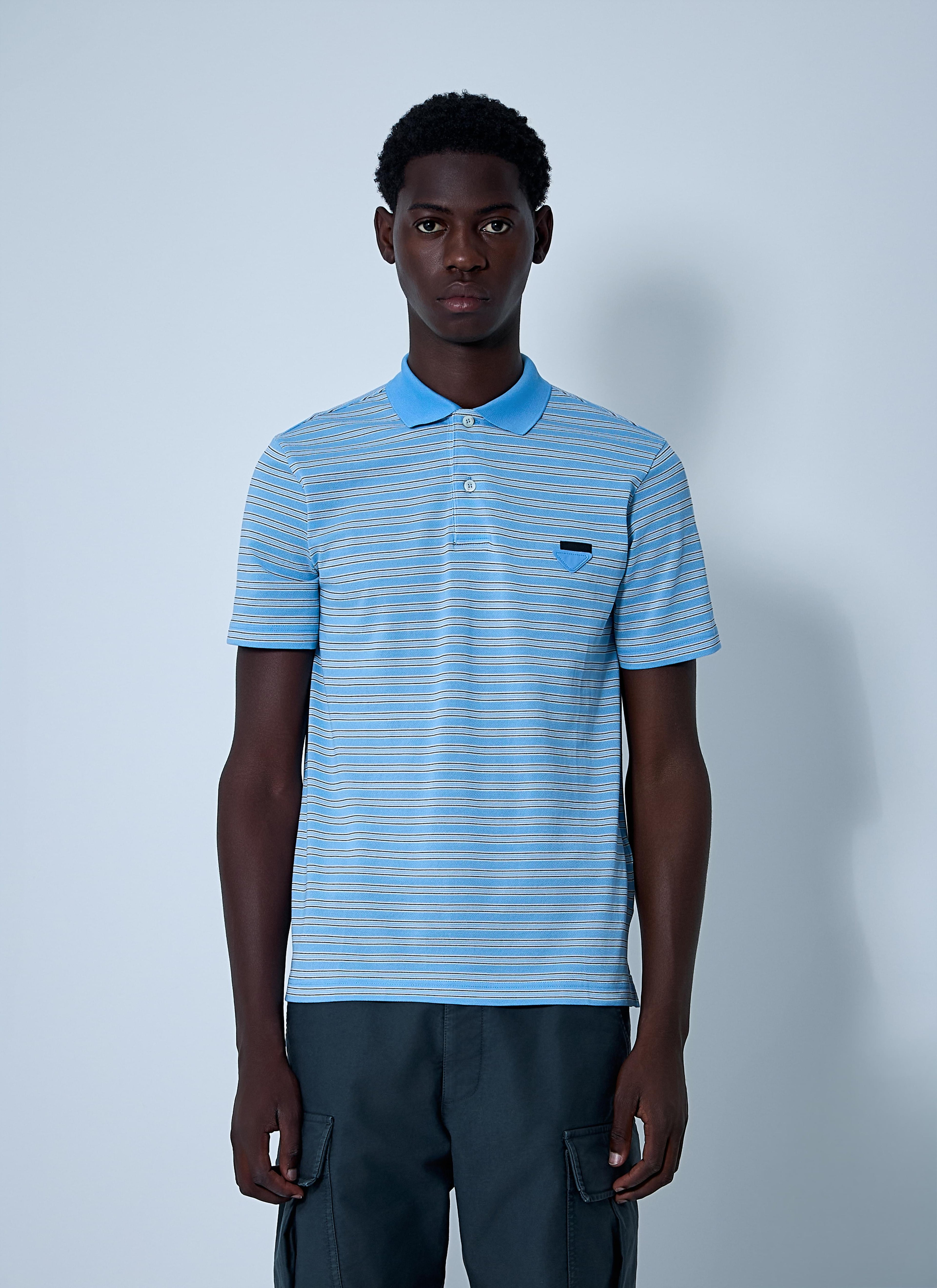 Prada Men's Logo Motif Polo Shirt Short sleeve golf blue