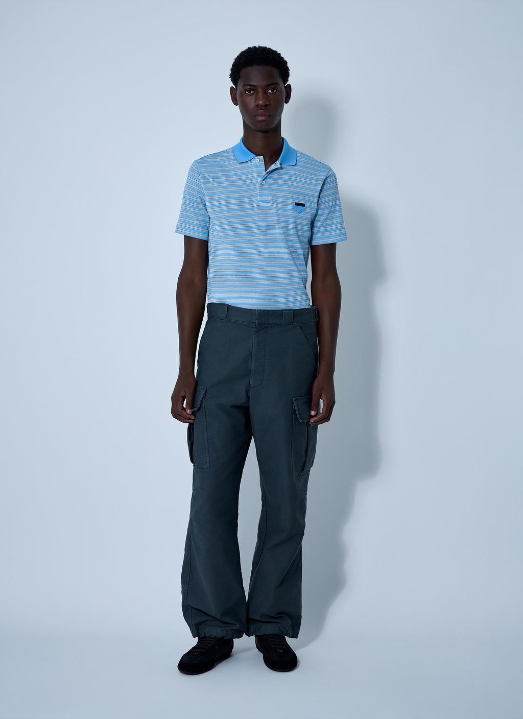 Prada Men's Logo Motif Polo Shirt Short sleeve golf blue