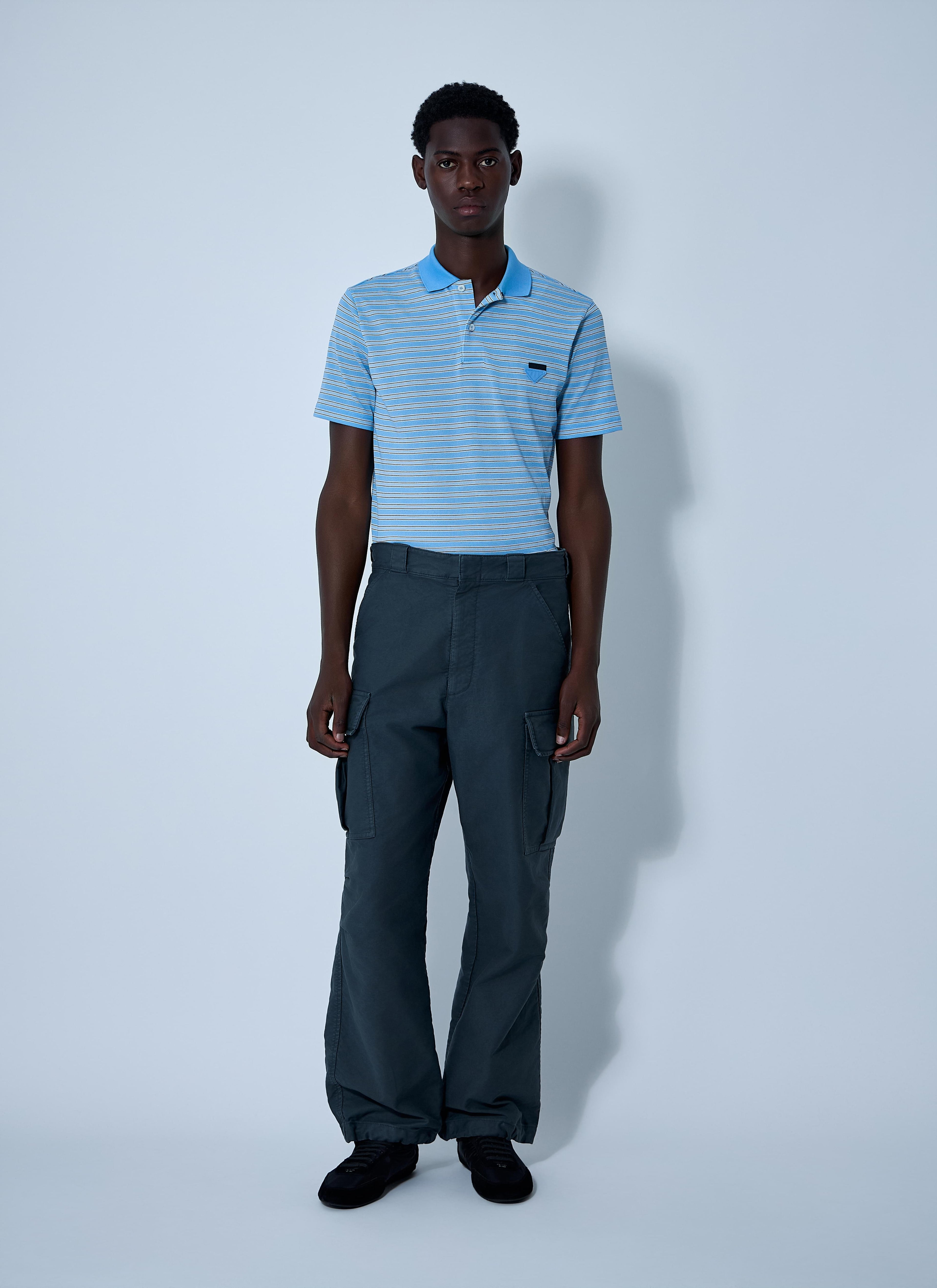 Prada Men's Logo Motif Polo Shirt Short sleeve golf blue