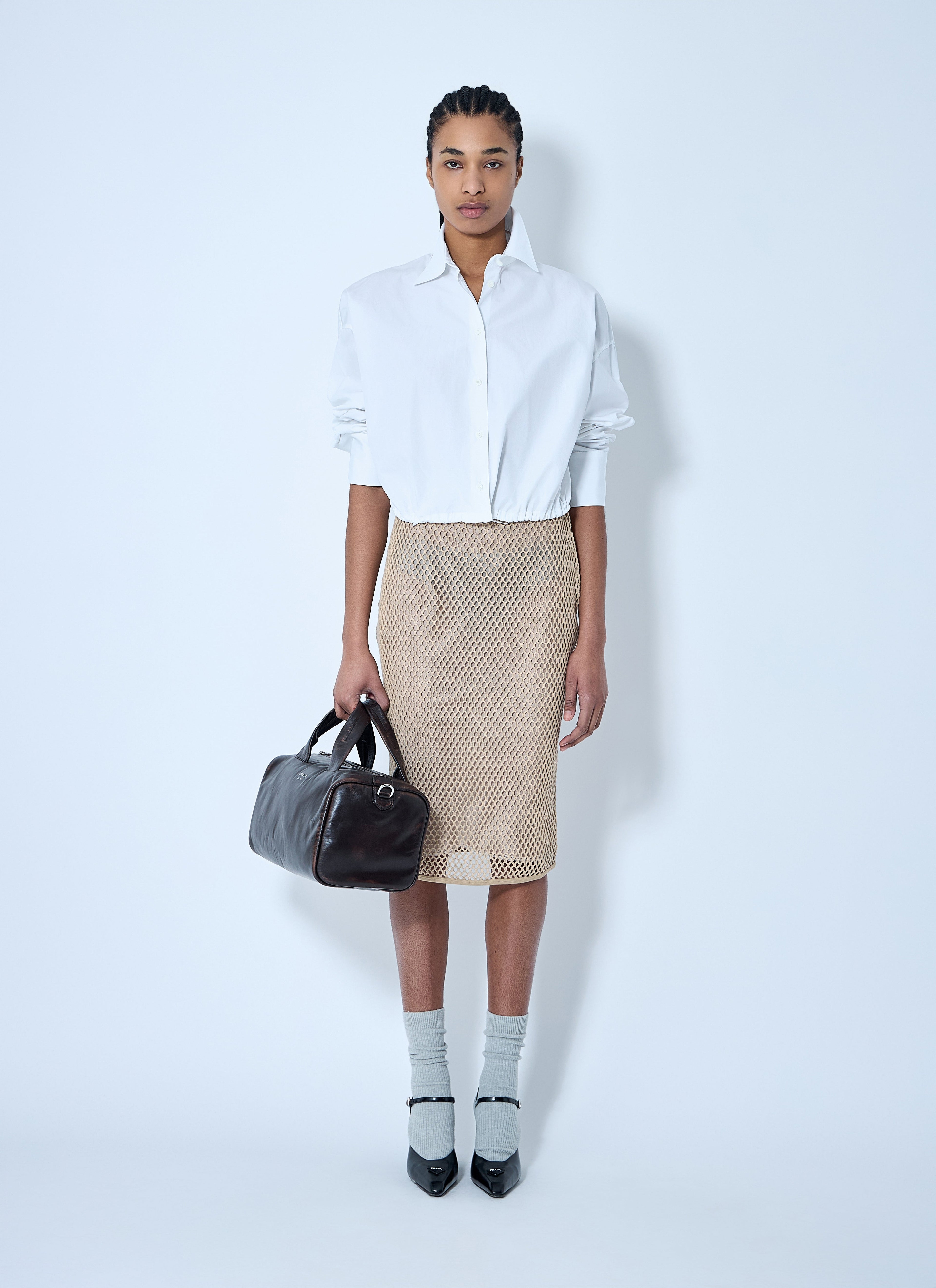 Prada ladies Crochet Midi Skirt tan beige long