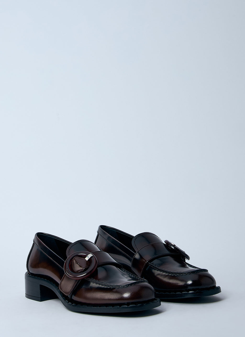 Prada ladies Sienna Loafers shoes dark brown square toe
