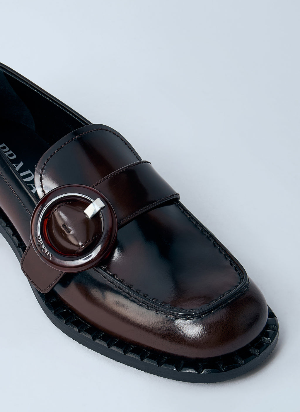 Prada ladies Sienna Loafers shoes dark brown square toe