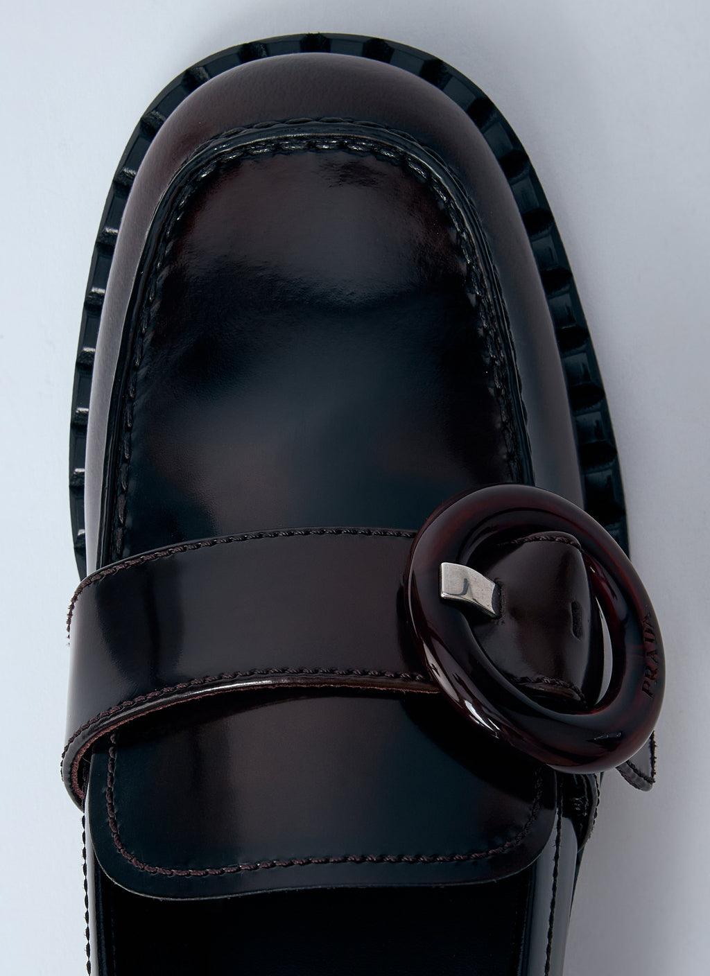 Prada ladies Sienna Loafers shoes dark brown square toe