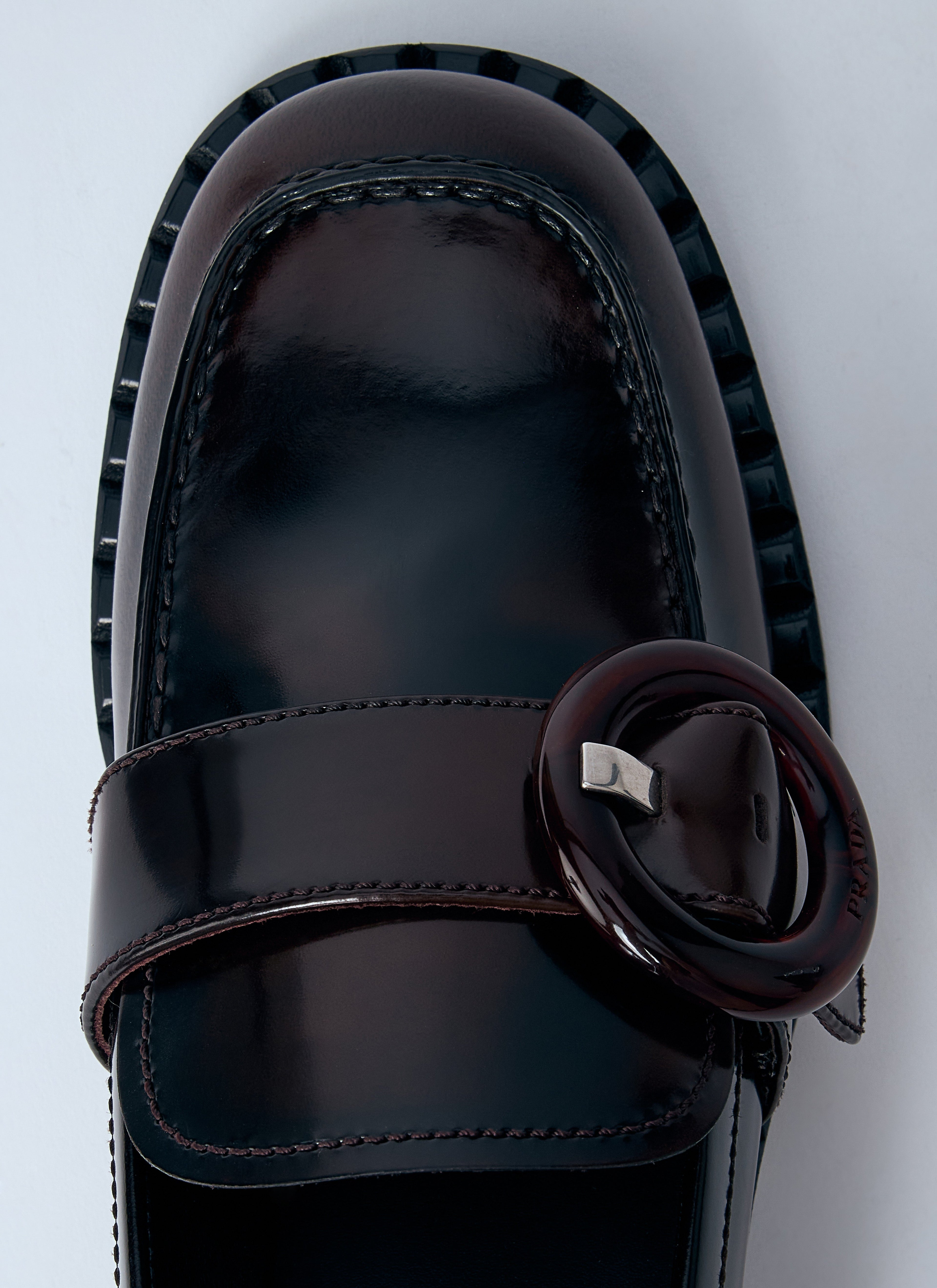 Prada ladies Sienna Loafers shoes dark brown square toe