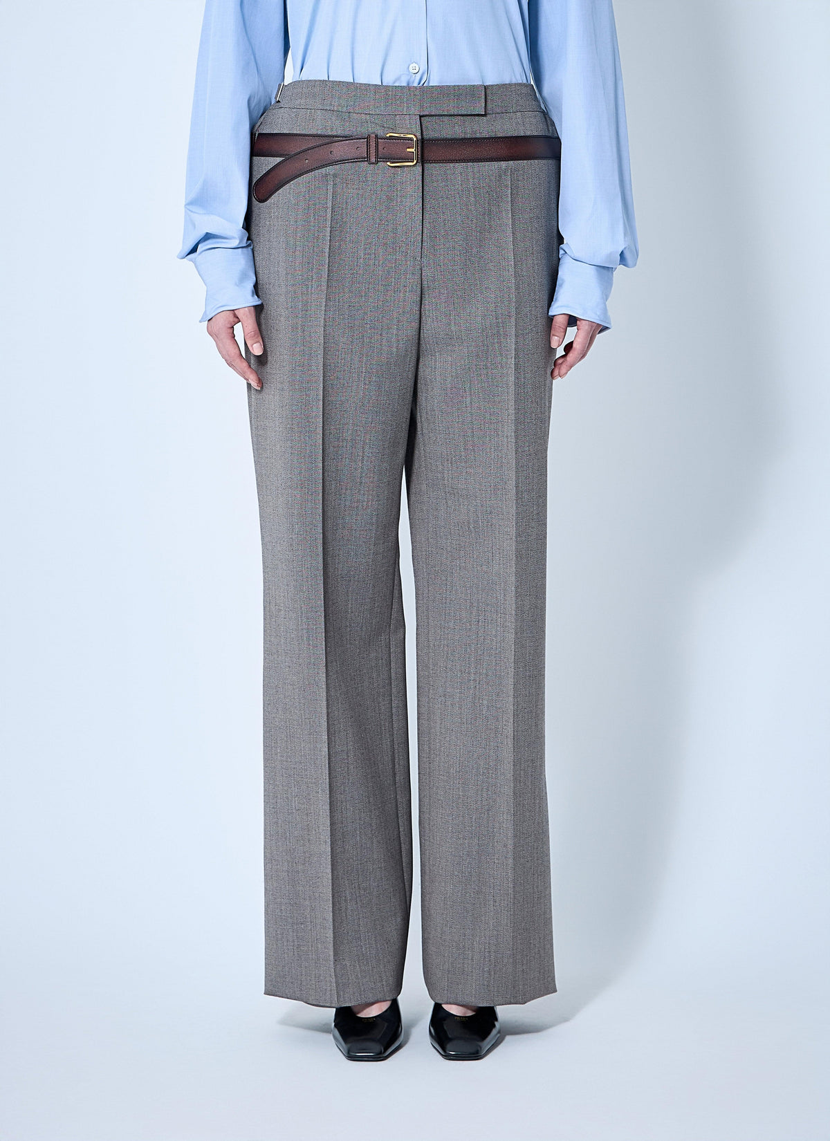 Prada ladies Technical Wool Pants With Printed Belt Slacks trousers