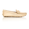 PIPER Leather Driving Loafers Mocs Gold Metallic Bone Shoes Joan Oloff