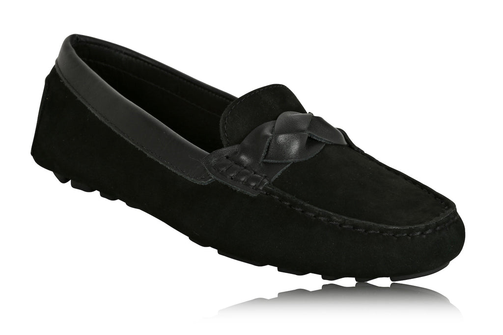 PIPER Leather Driving Mocs Loafers Shoes Black Joan Oloff Nubuck