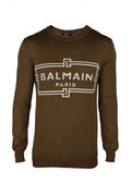 Balmain Paris Men's Sweater khaki logo wool pullover
