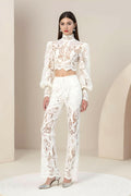 Rebecca Guipure Lace Top & Pant Set In White Small Ladies dressy outfit cropped Akalia bridal