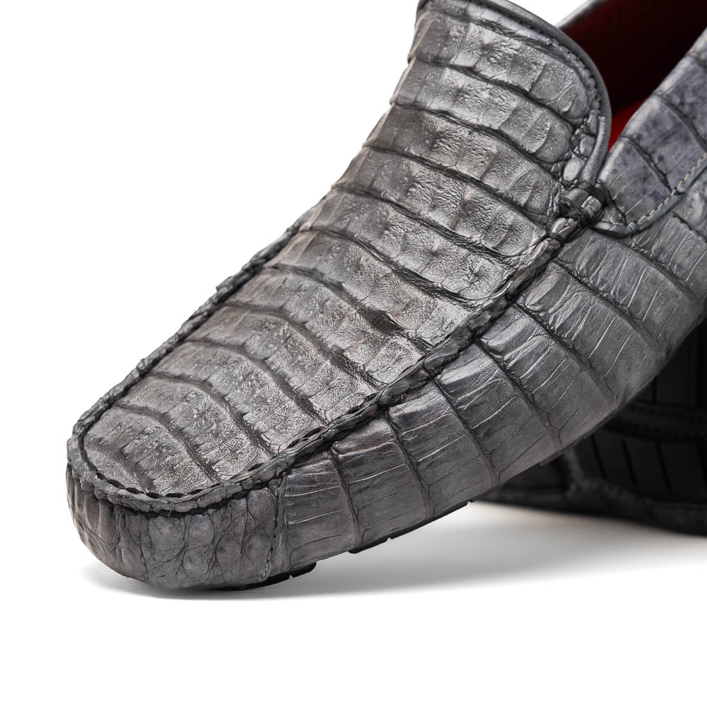 Remo Gray men's driving mocs shoes genuine Caiman crocodile slip-ons