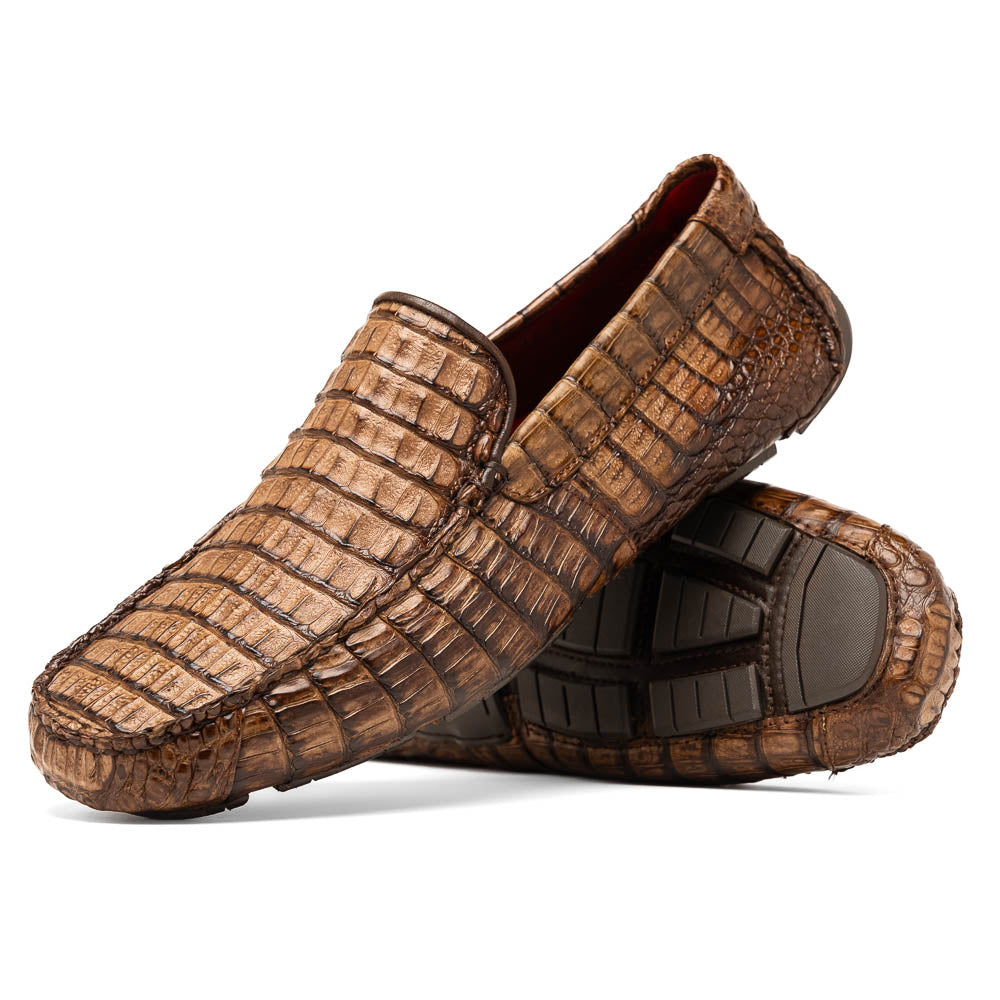 Remo Washed Brown driving mocs shoes genuine caiman crocodile men's Milano