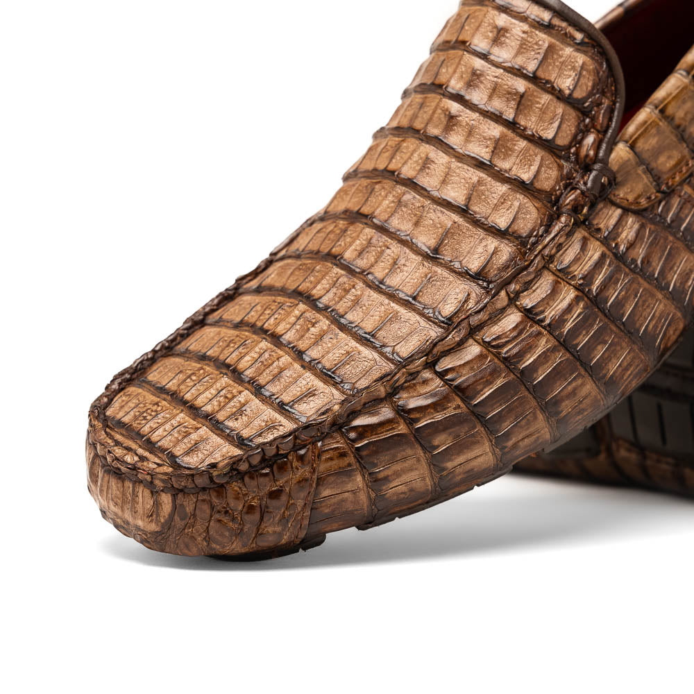 Remo Washed Brown driving mocs shoes genuine caiman crocodile men's Milano