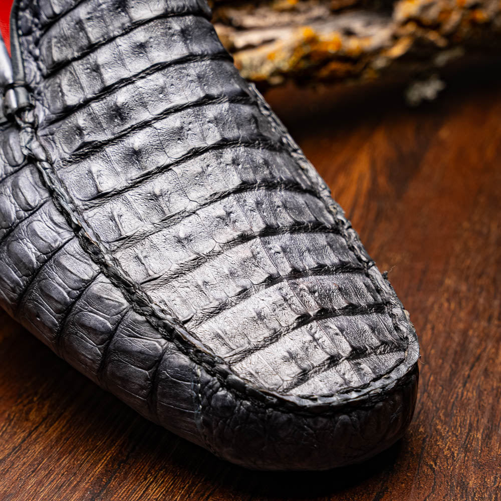 Remo Gray men's driving mocs shoes genuine Caiman crocodile slip-ons