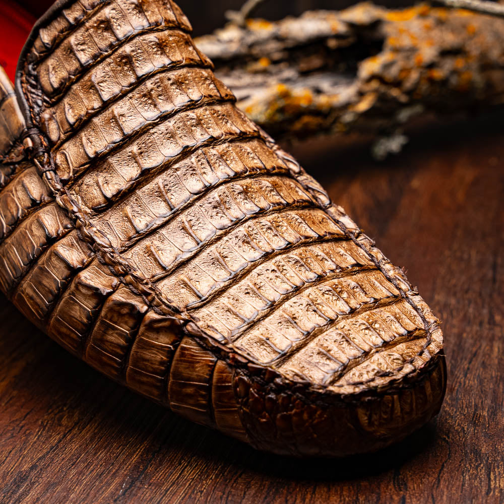 Remo Washed Brown driving mocs shoes genuine caiman crocodile men's Milano