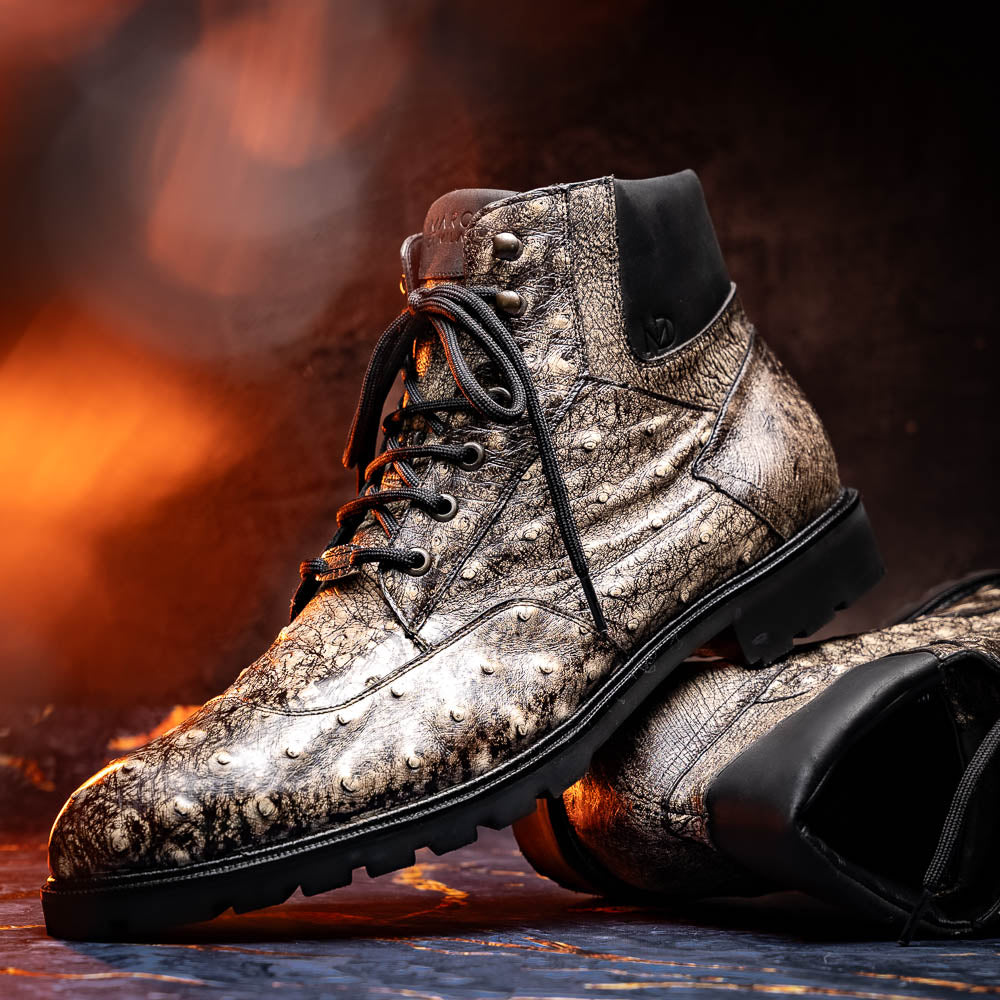 Renzo Stone Black boots lace-up men's Milano stone black ostrich skin shoes