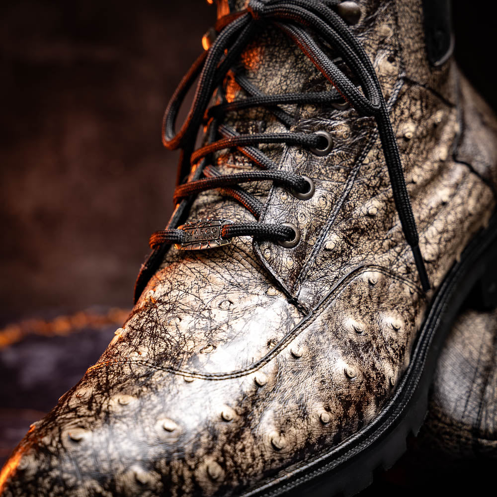Renzo Stone Black boots lace-up men's Milano stone black ostrich skin shoes