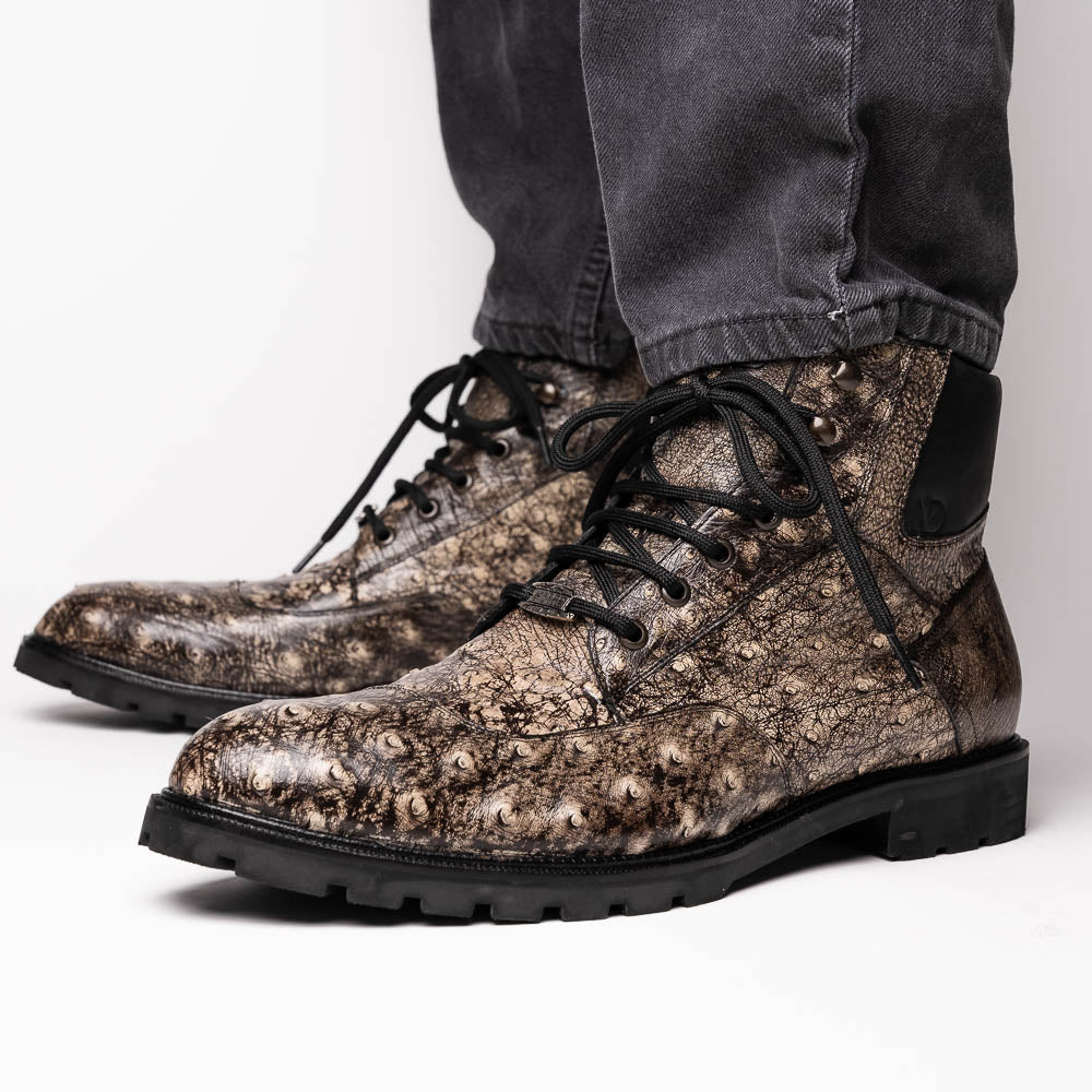 Renzo Stone Black boots lace-up men's Milano stone black ostrich skin shoes