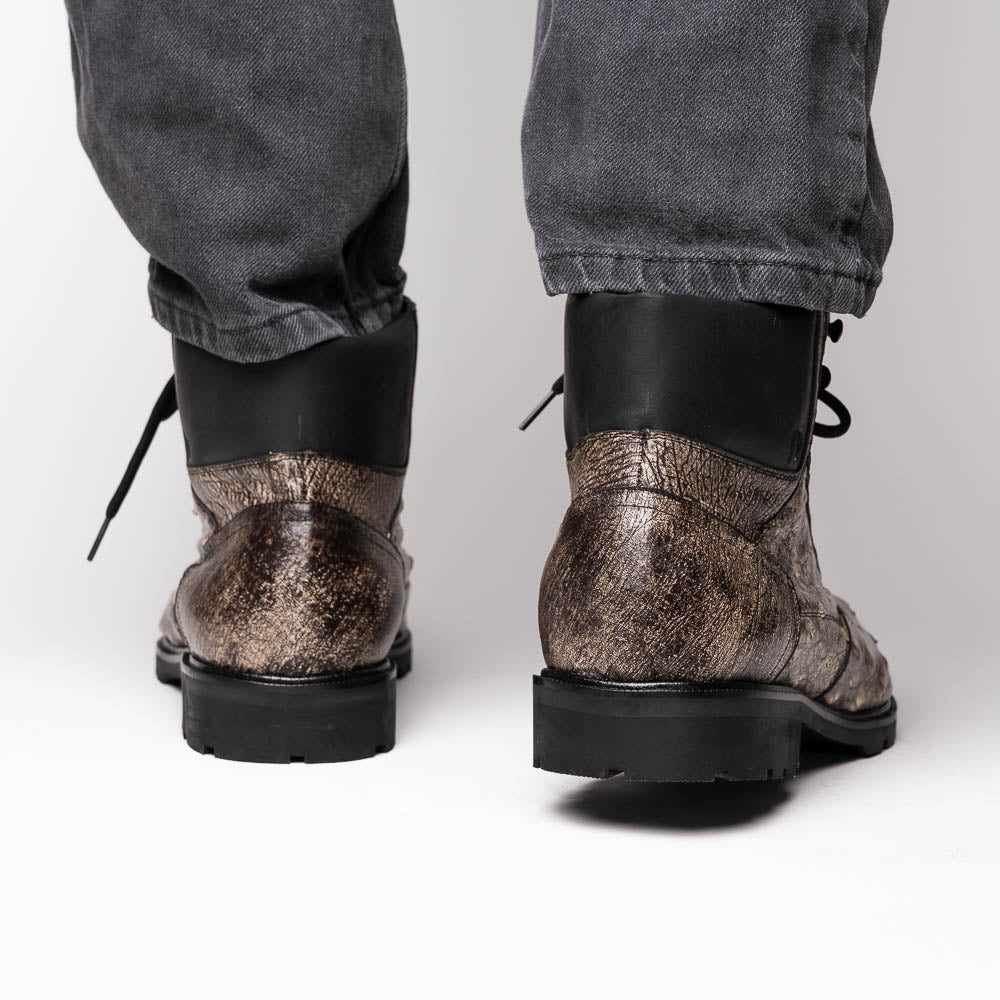 Renzo Stone Black boots lace-up men's Milano stone black ostrich skin shoes