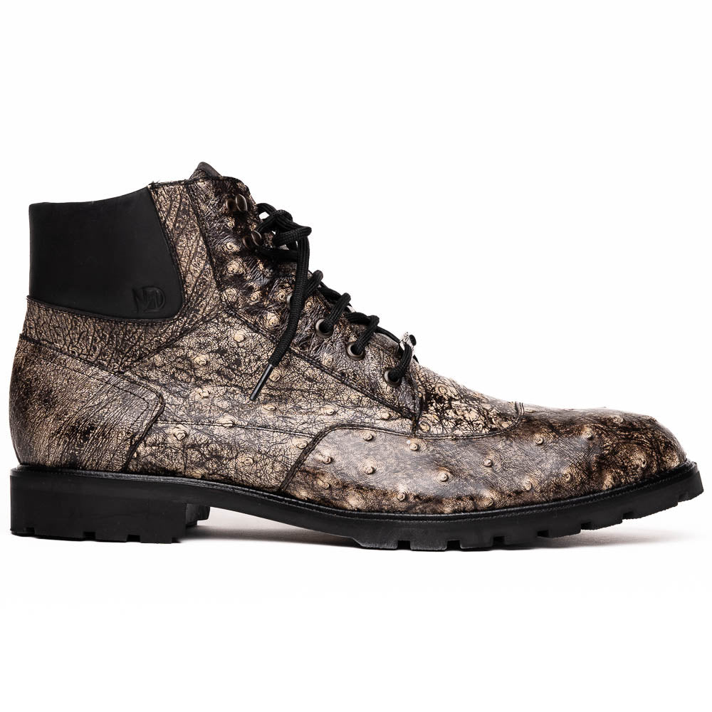 Renzo Stone Black boots lace-up men's Milano stone black ostrich skin shoes