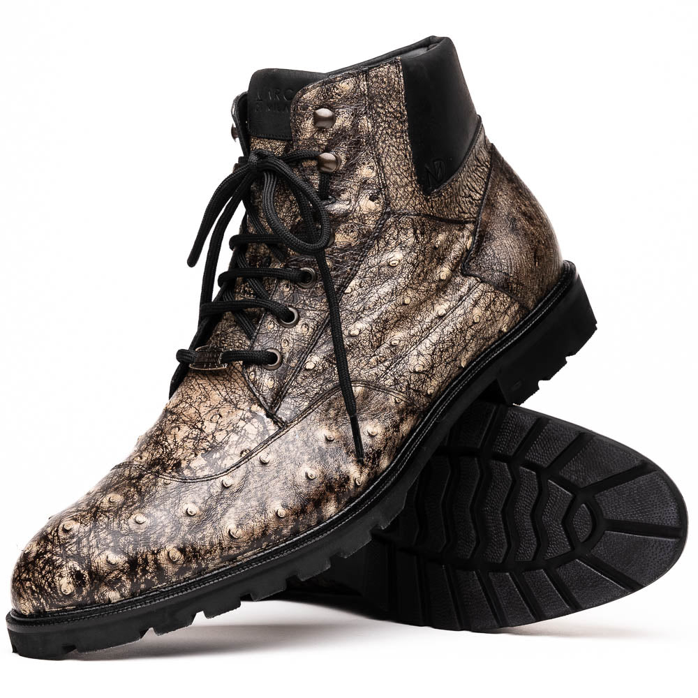 Renzo Stone Black boots lace-up men's Milano stone black ostrich skin shoes