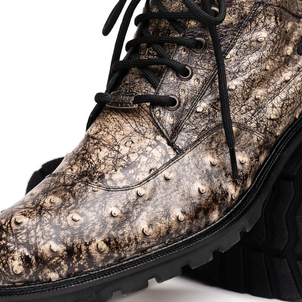 Renzo Stone Black boots lace-up men's Milano stone black ostrich skin shoes