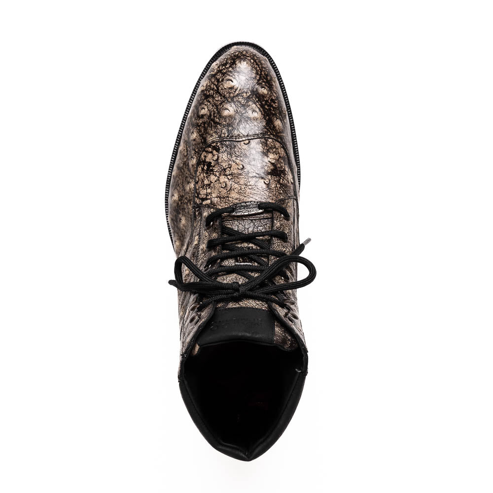 Renzo Stone Black boots lace-up men's Milano stone black ostrich skin shoes