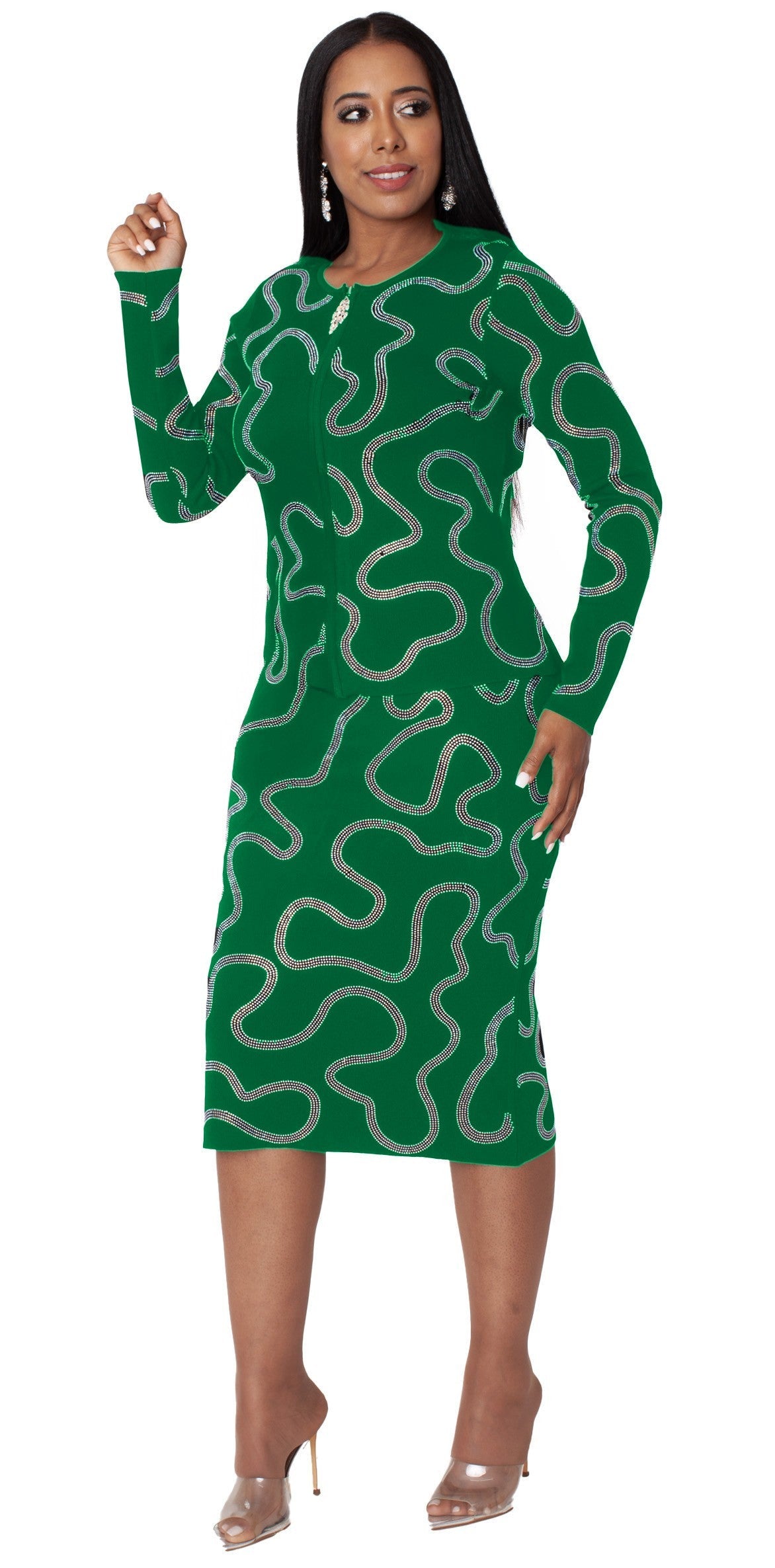 Rhinestone Wave Knit Skirt Set - 5381 embellished suit 2 pc church dre Jenifers Designer Closet Rhinestone Wave Knit Skirt Set - 5381 embellished suit 2 pc church dre Jenifers Designer Closet