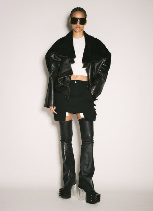 Rick Owens Ladies Stefan Mini Skirt Black Wool w/extended long pockets