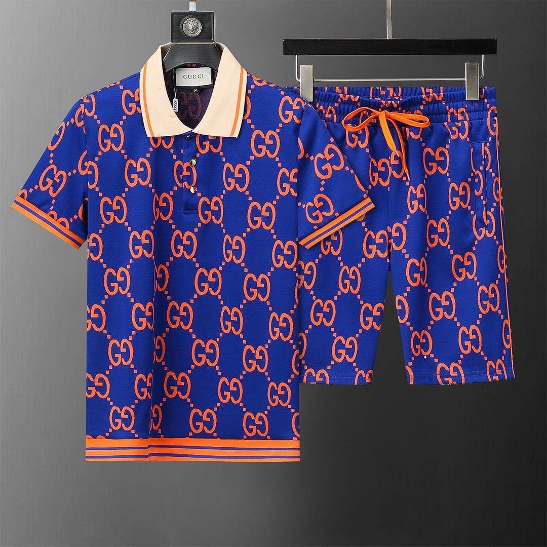 Blue and Orange Gucci Polo Shirt & shorts set