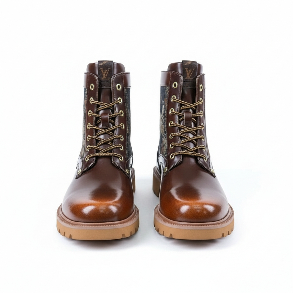 LV boots Louis Vuitton Men's Size-10 brown leather and camo