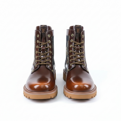 LV boots Louis Vuitton Men's Size-10 brown leather and camo
