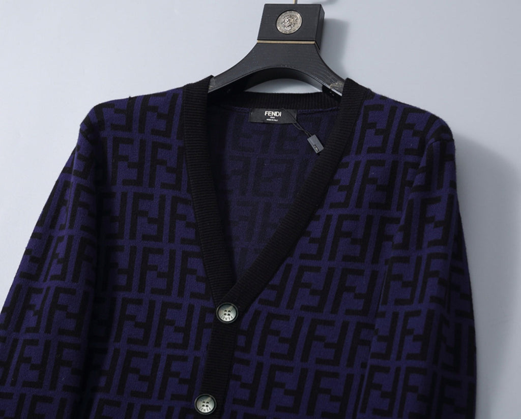 Fendi Cardigan Sweater Purple Black Medium Unisex Men's