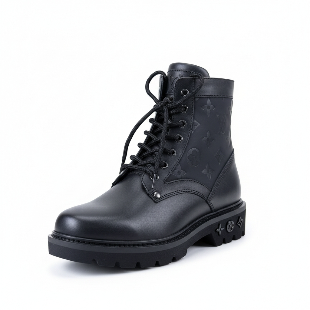 LOUIS VUITTON LV Boots Men's Black Leather lace-up boots Size-10