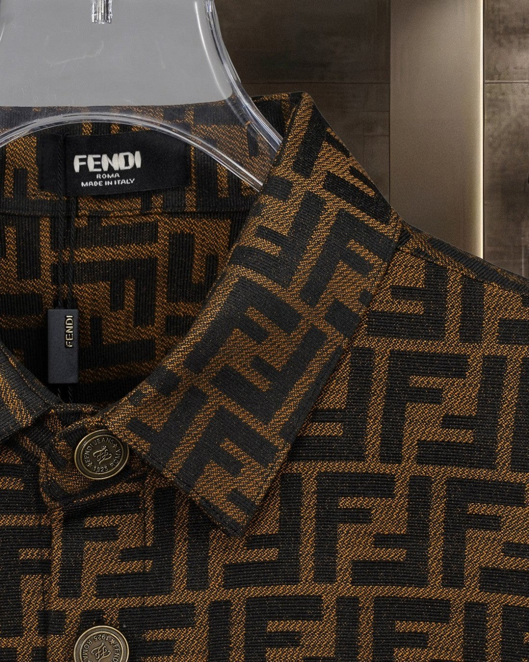 Fendi Long Sleeve Shirt men's M L brown button-up casual