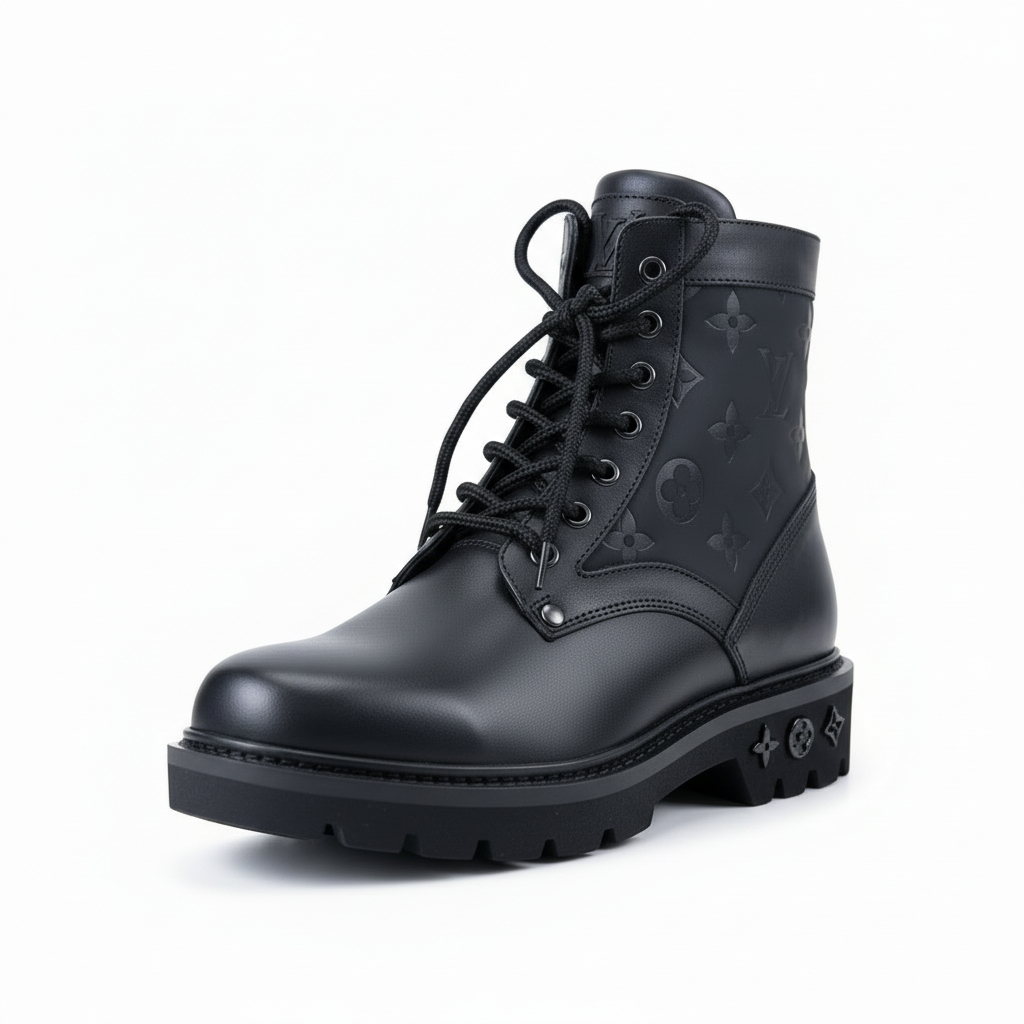 LOUIS VUITTON LV Boots Men's Black Leather lace-up boots Size-10