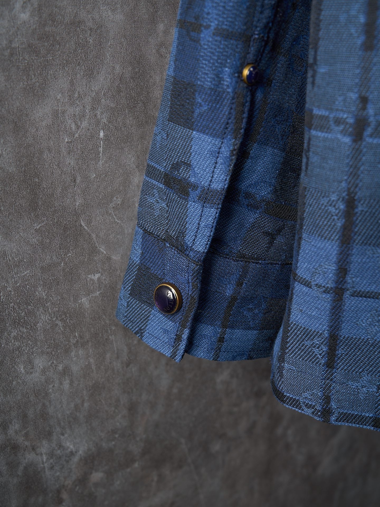 LV Monogram Tartan Denim Overshirt Shacket Jacket Blue Men's M L